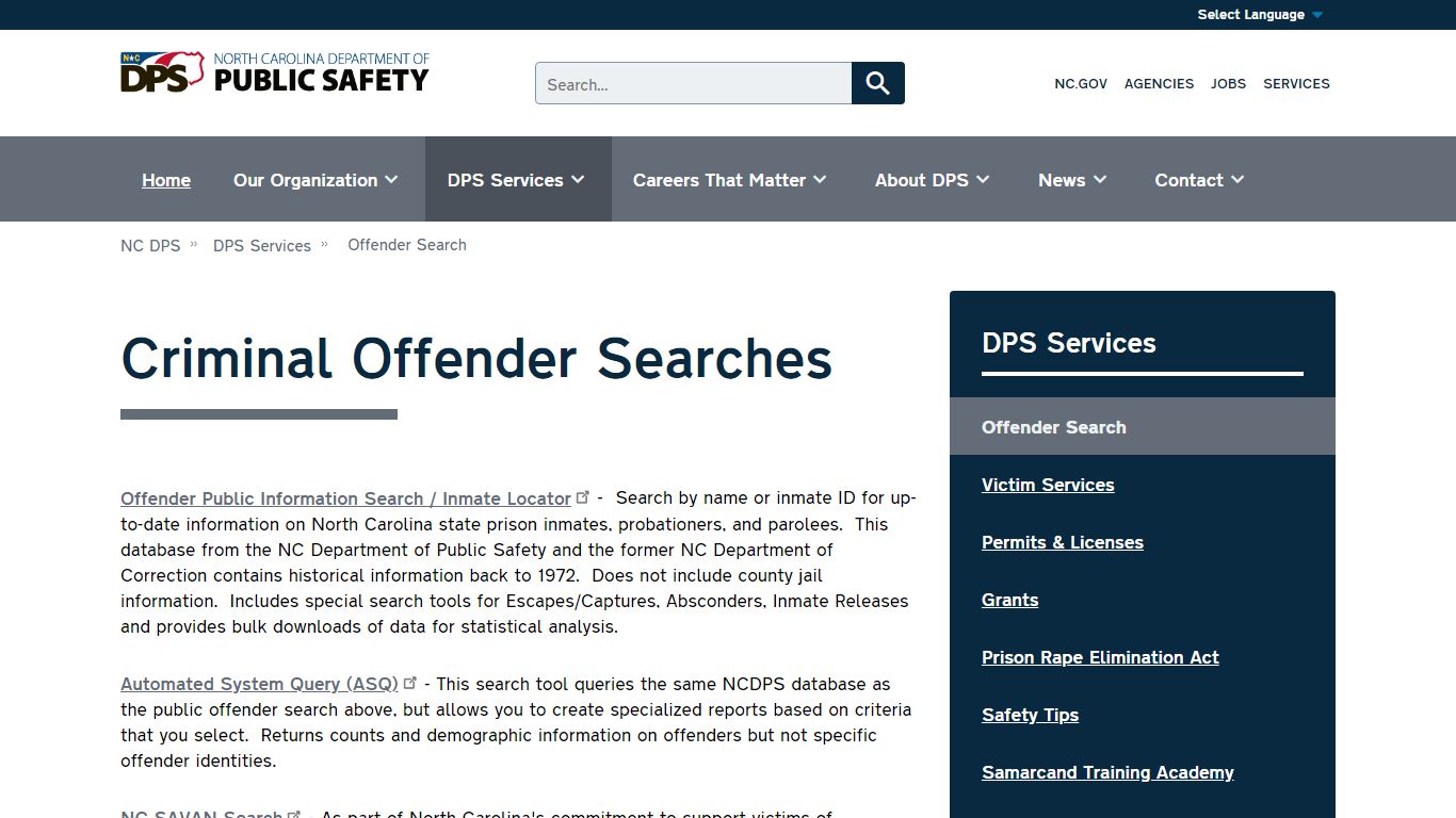 Criminal Offender Searches | NC DPS
